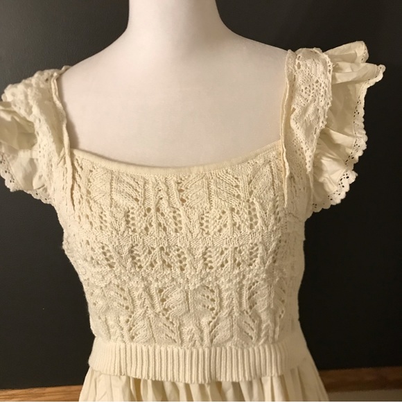 NWT $160 Anthropologie EN SAISON Creme Ruffled Square Neck Mini Dress Sz Medium - Picture 6 of 15
